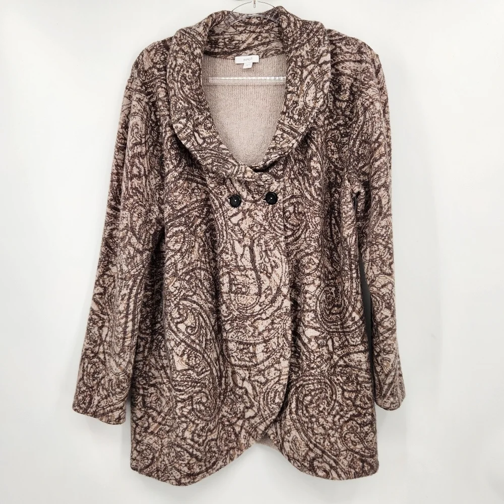 J. Jill PureJill Curved Front Printed Cardigan Womens Size Large Paisley Neutral
